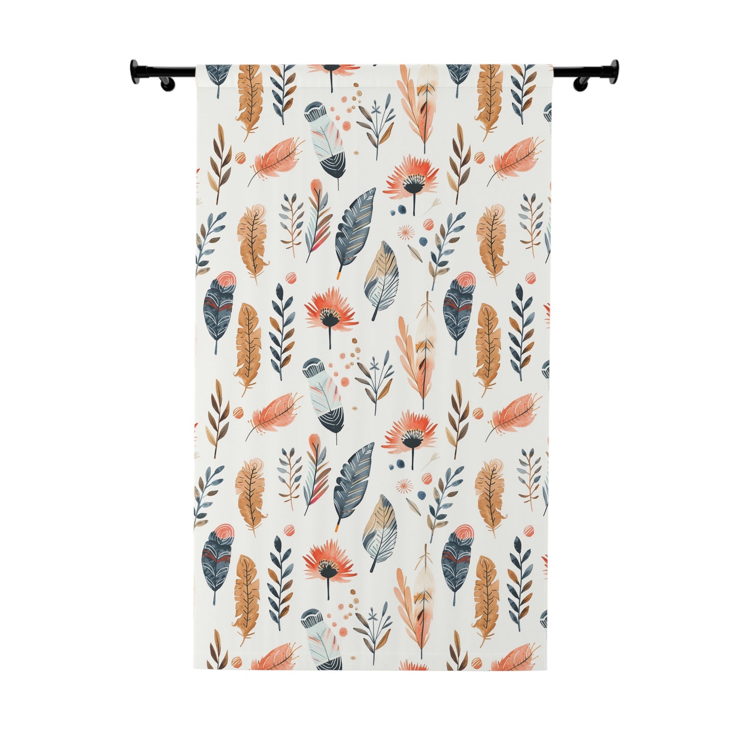 Boho Feather Window Curtain, Nature-Inspired Decor, Lightweight Privacy Panel, Living Room Accent, Floral Room Accessories