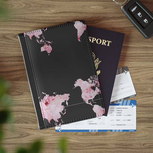 Passport Cover, Floral World Map Design, Travel Accessory