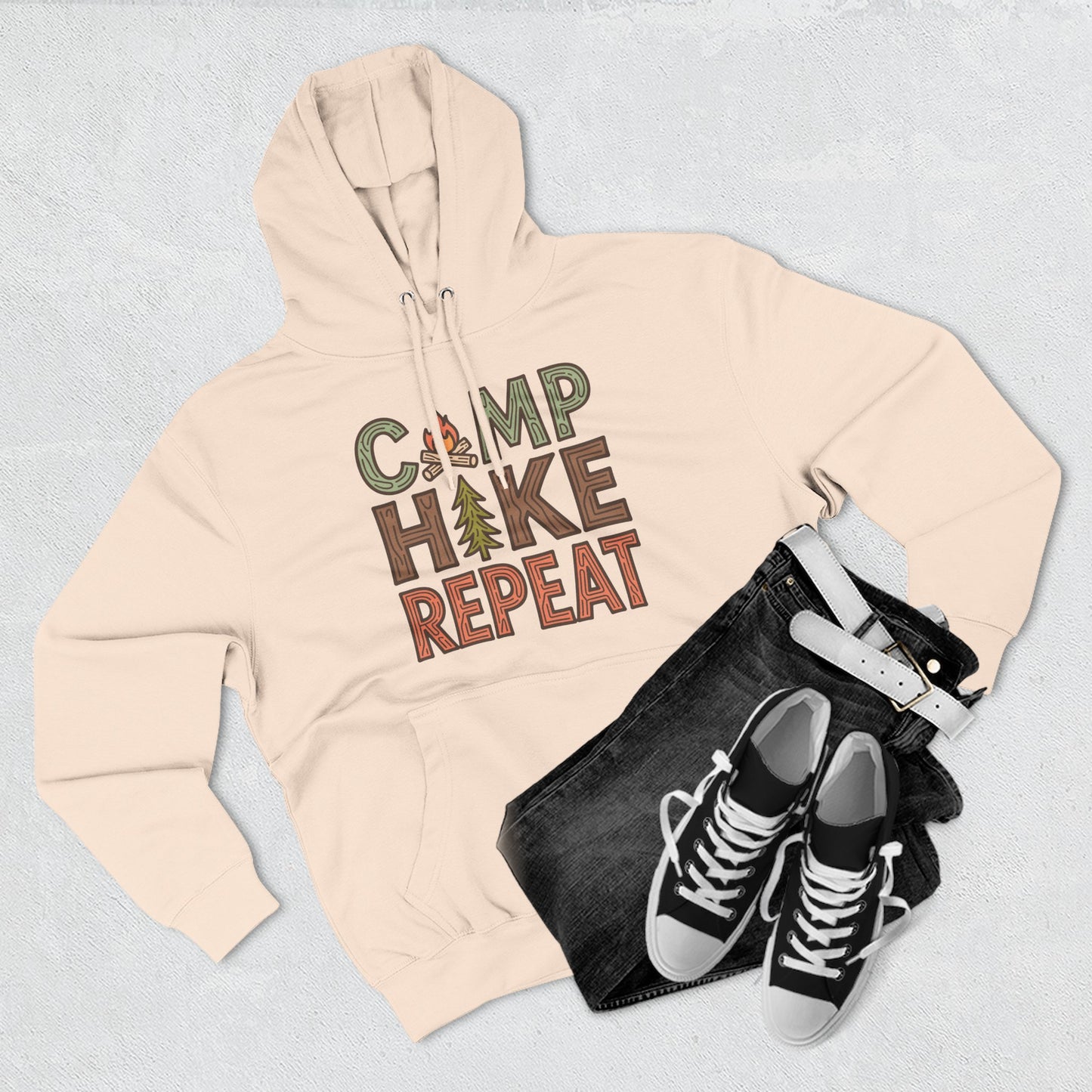 Fleece Hoodie for Adventurers - Camp Hike Repeat Design