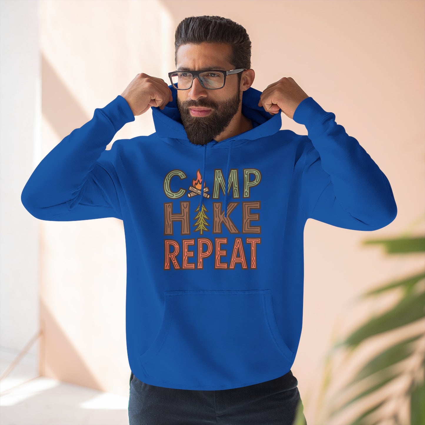 Fleece Hoodie for Adventurers - Camp Hike Repeat Design