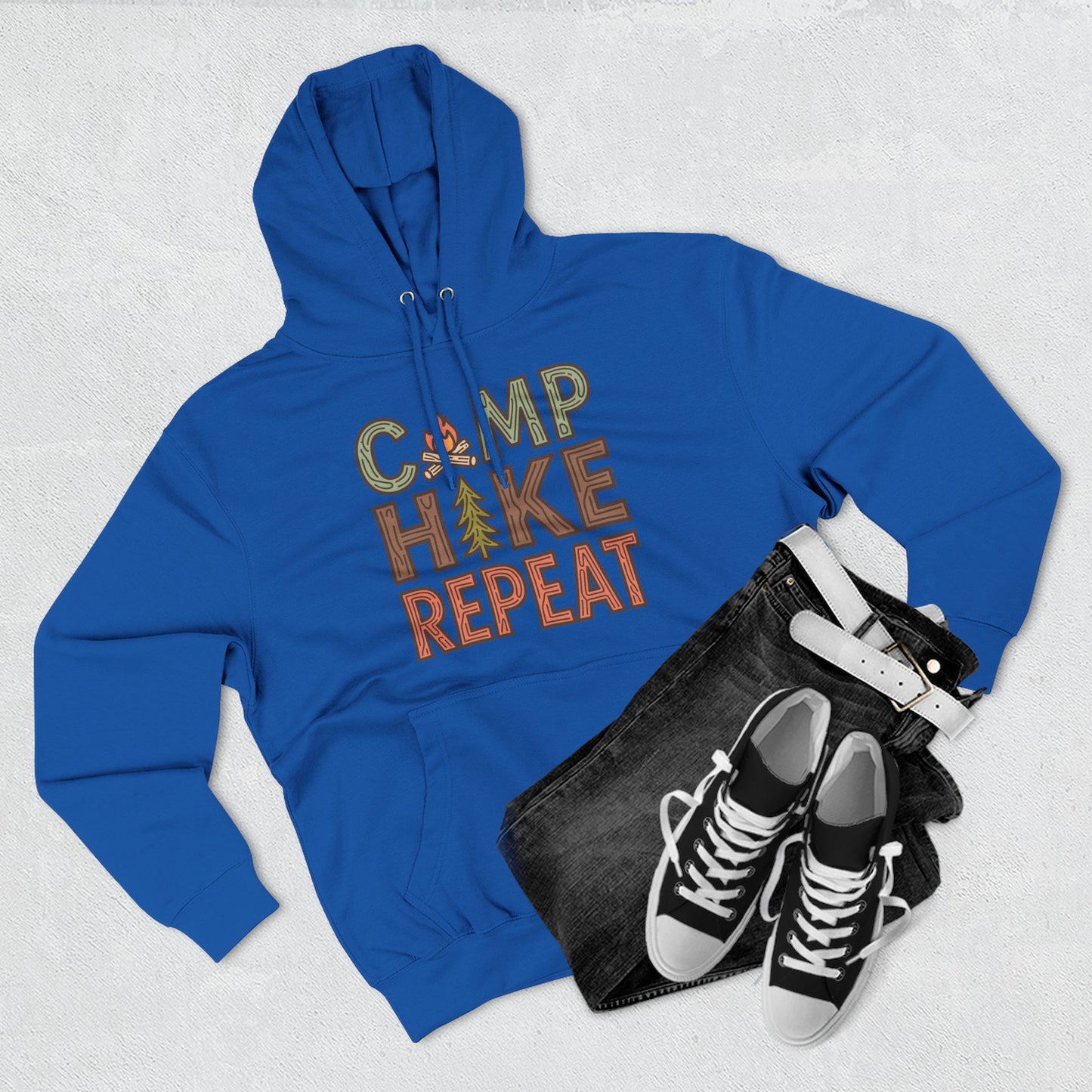 Fleece Hoodie for Adventurers - Camp Hike Repeat Design