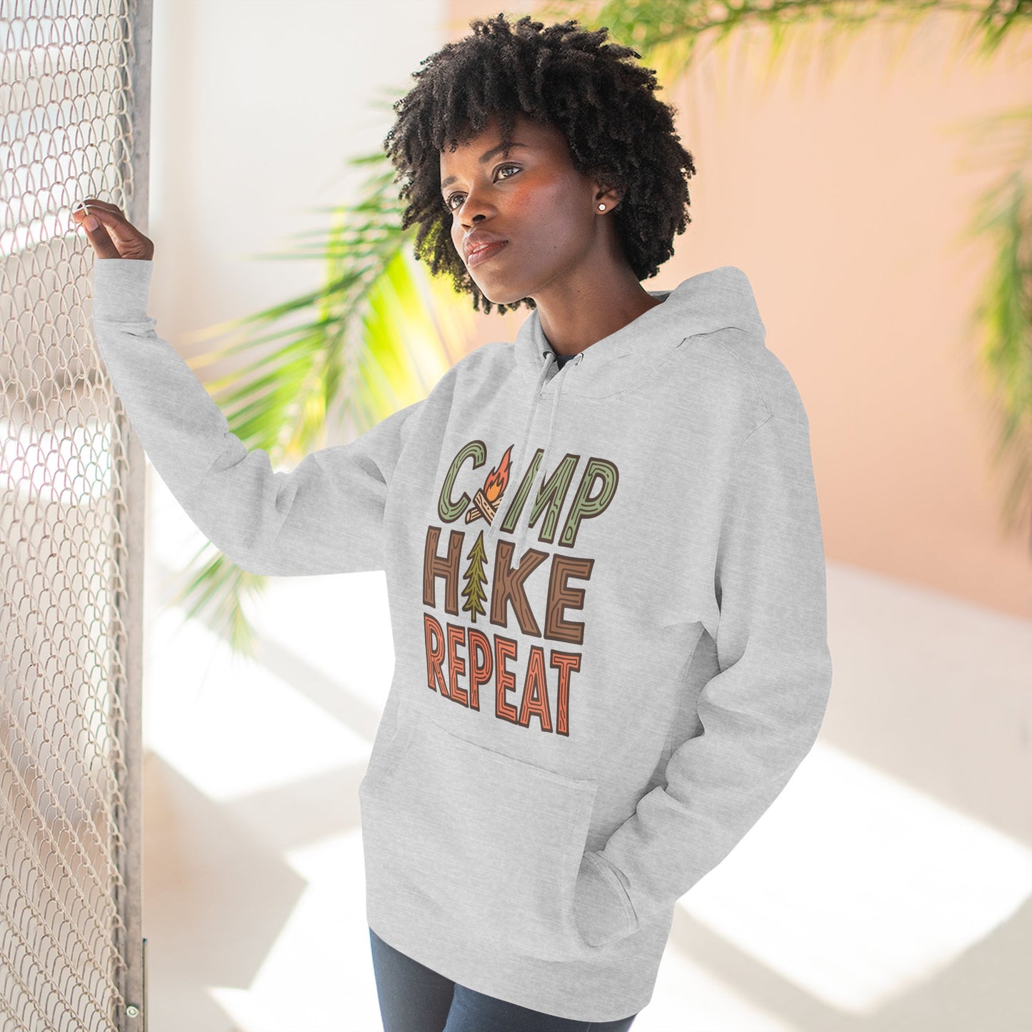 Fleece Hoodie for Adventurers - Camp Hike Repeat Design