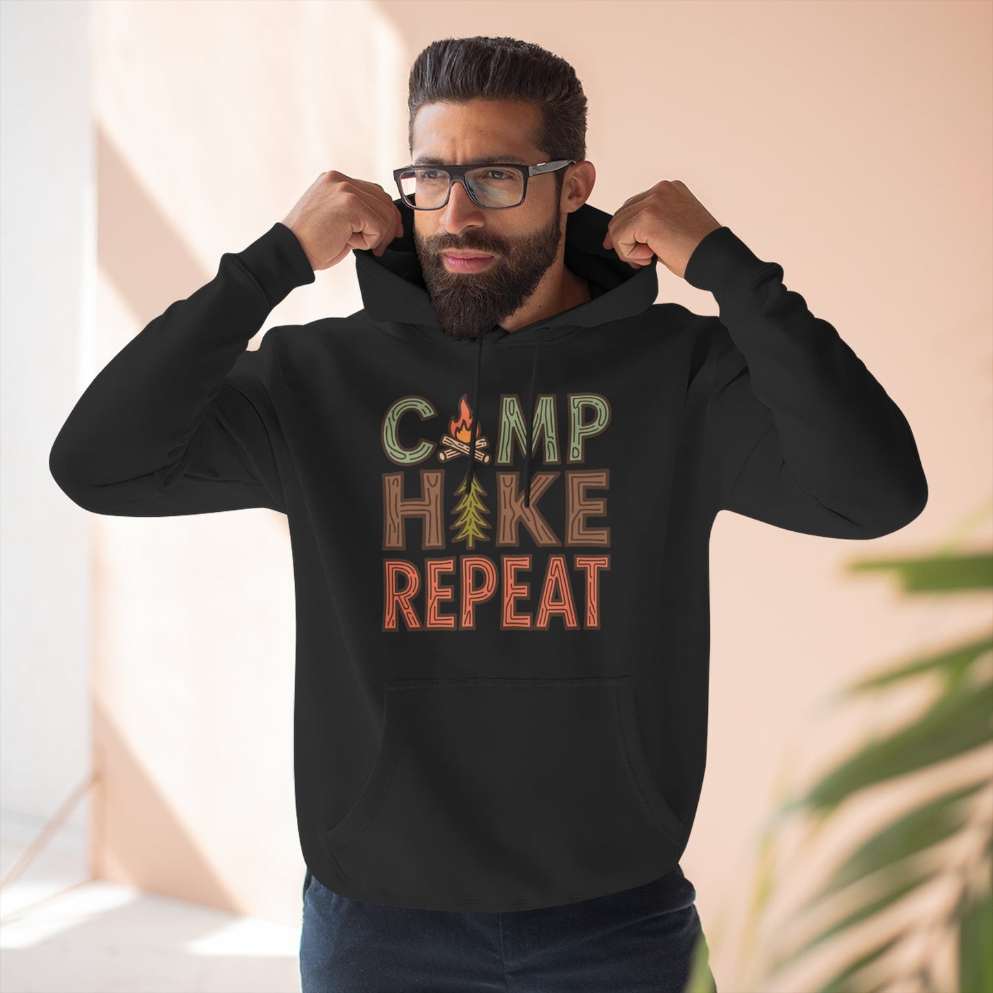 Fleece Hoodie for Adventurers - Camp Hike Repeat Design