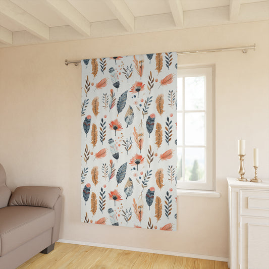 Boho Feather Window Curtain, Nature-Inspired Decor, Lightweight Privacy Panel, Living Room Accent, Floral Room Accessories