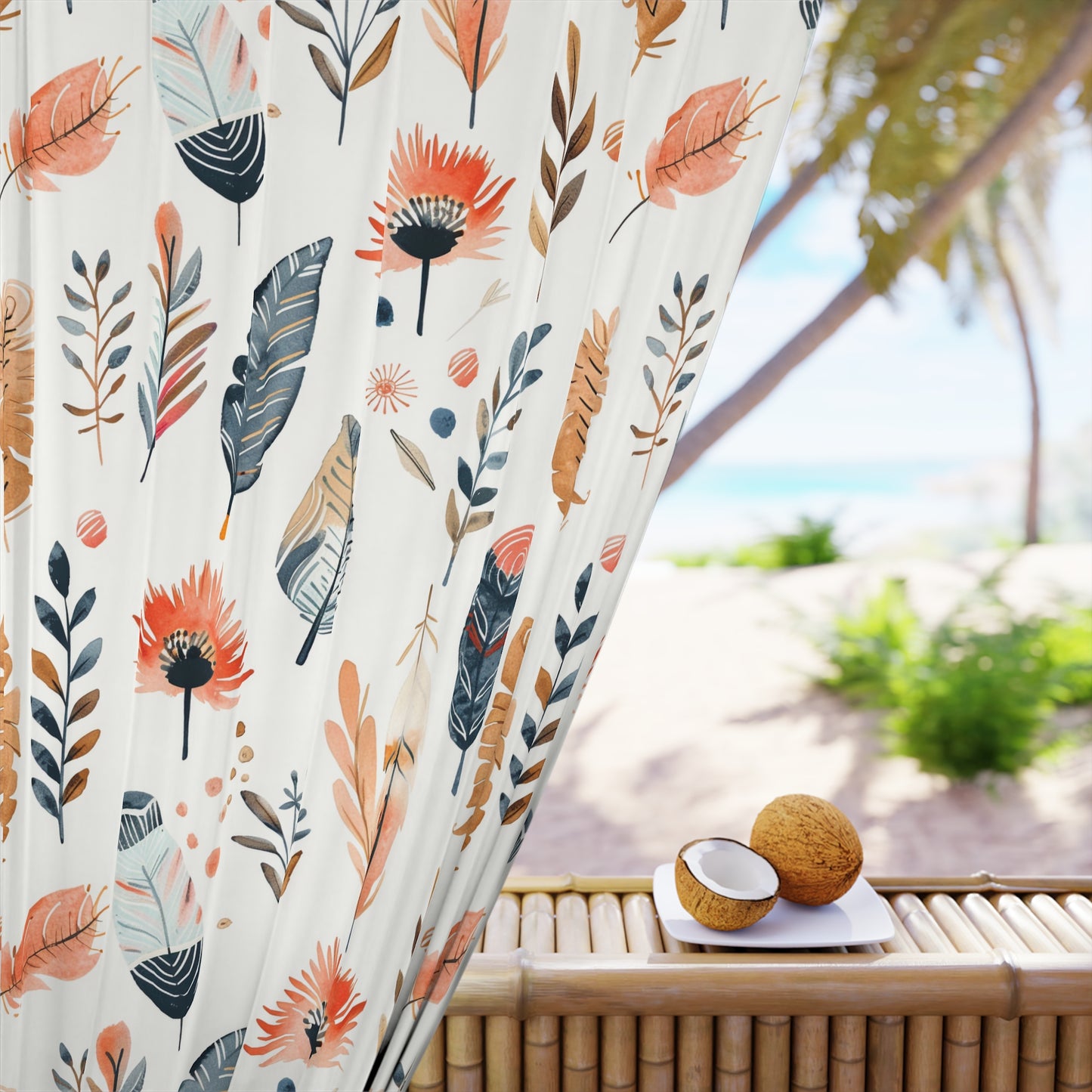 Boho Feather Window Curtain, Nature-Inspired Decor, Lightweight Privacy Panel, Living Room Accent, Floral Room Accessories