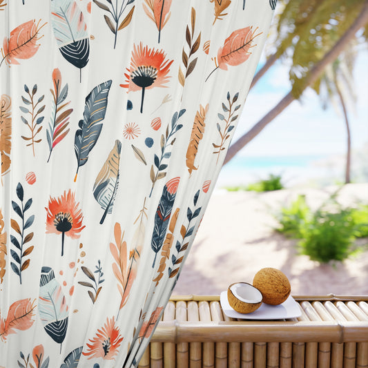 Boho Feather Window Curtain, Nature-Inspired Decor, Lightweight Privacy Panel, Living Room Accent, Floral Room Accessories