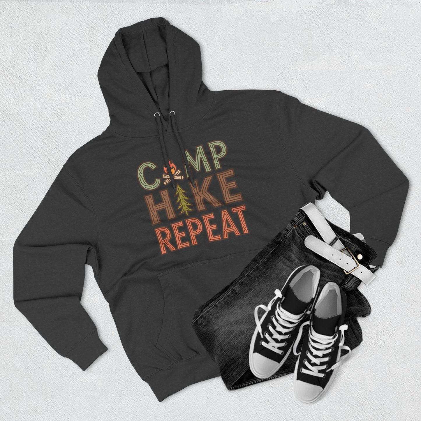 Fleece Hoodie for Adventurers - Camp Hike Repeat Design
