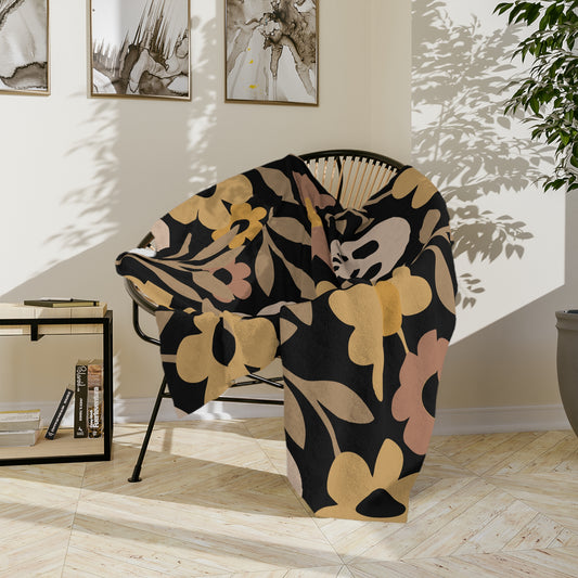 Velveteen Microfiber Blanket | Skull Floral Print Cozy Home Decor Throw