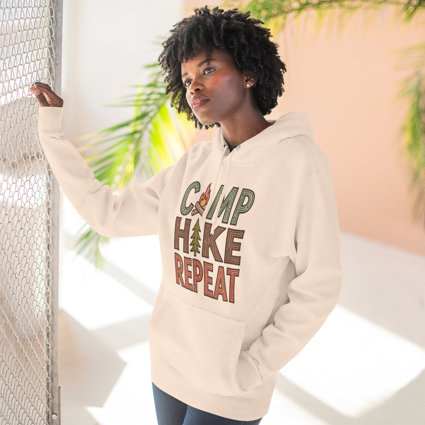 Fleece Hoodie for Adventurers - Camp Hike Repeat Design
