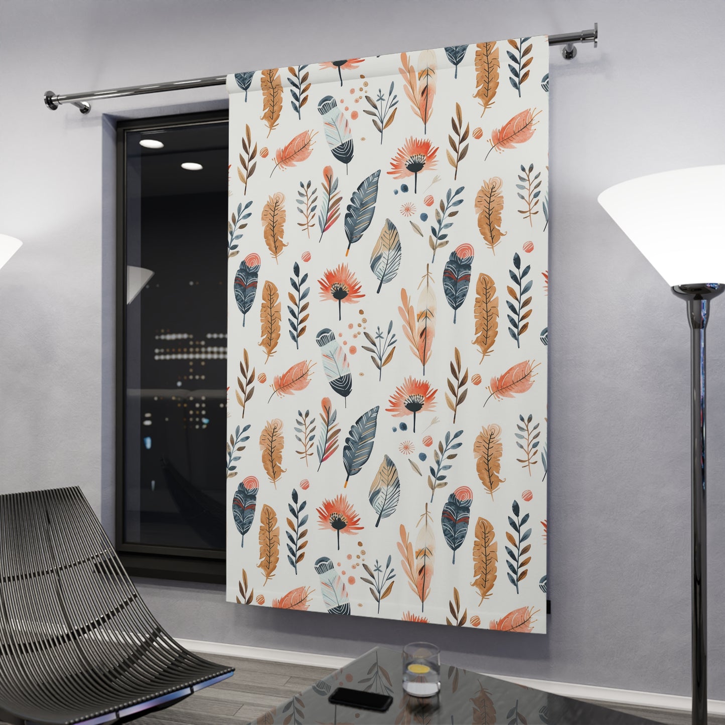 Boho Feather Window Curtain, Nature-Inspired Decor, Lightweight Privacy Panel, Living Room Accent, Floral Room Accessories