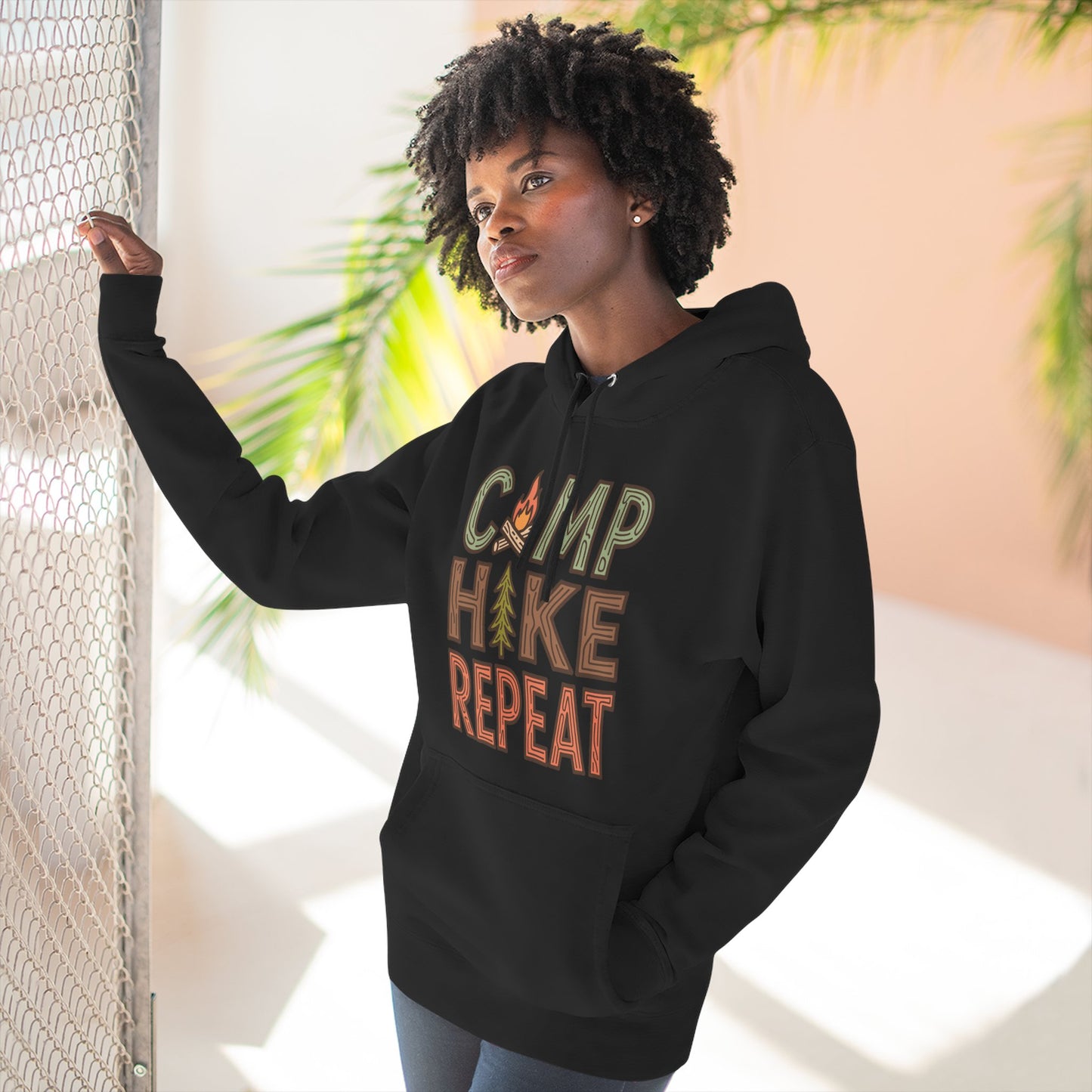 Fleece Hoodie for Adventurers - Camp Hike Repeat Design