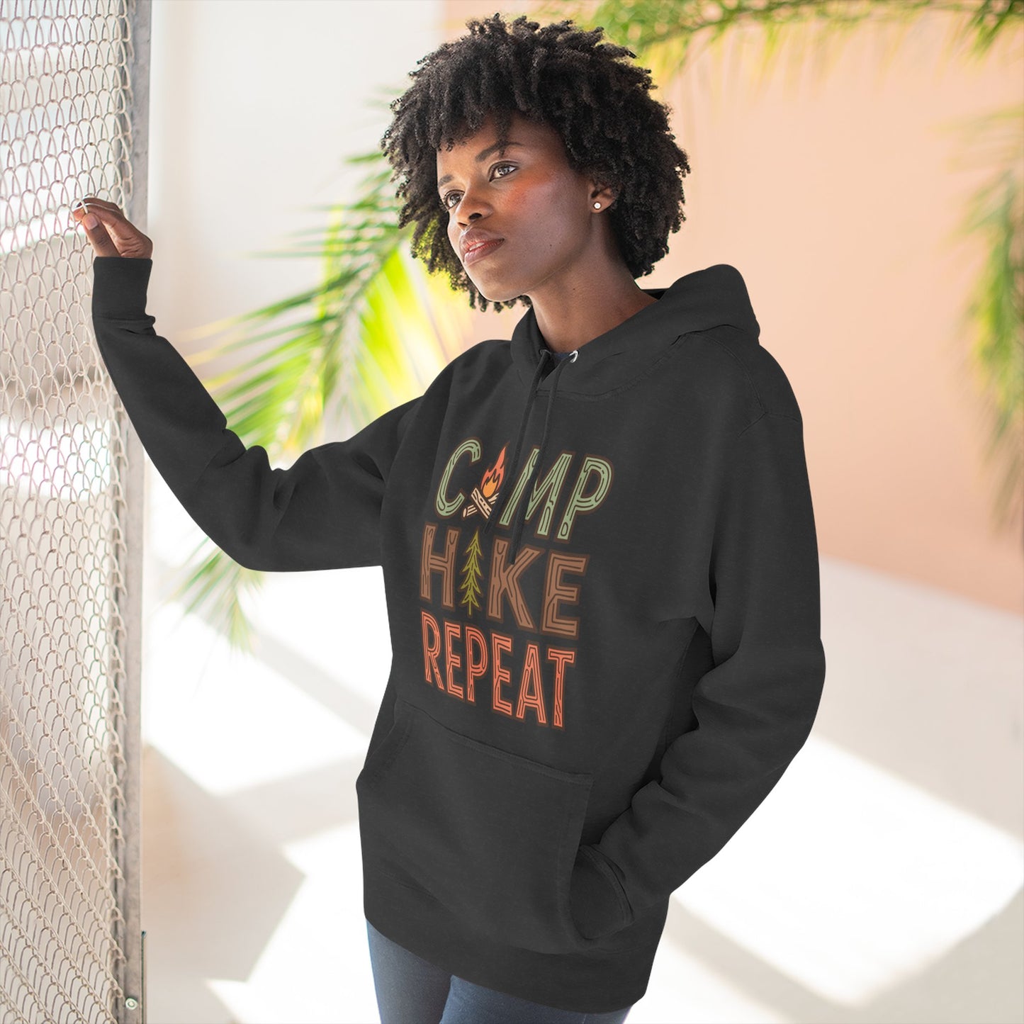 Fleece Hoodie for Adventurers - Camp Hike Repeat Design