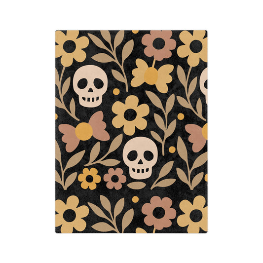 Velveteen Microfiber Blanket | Skull Floral Print Cozy Home Decor Throw