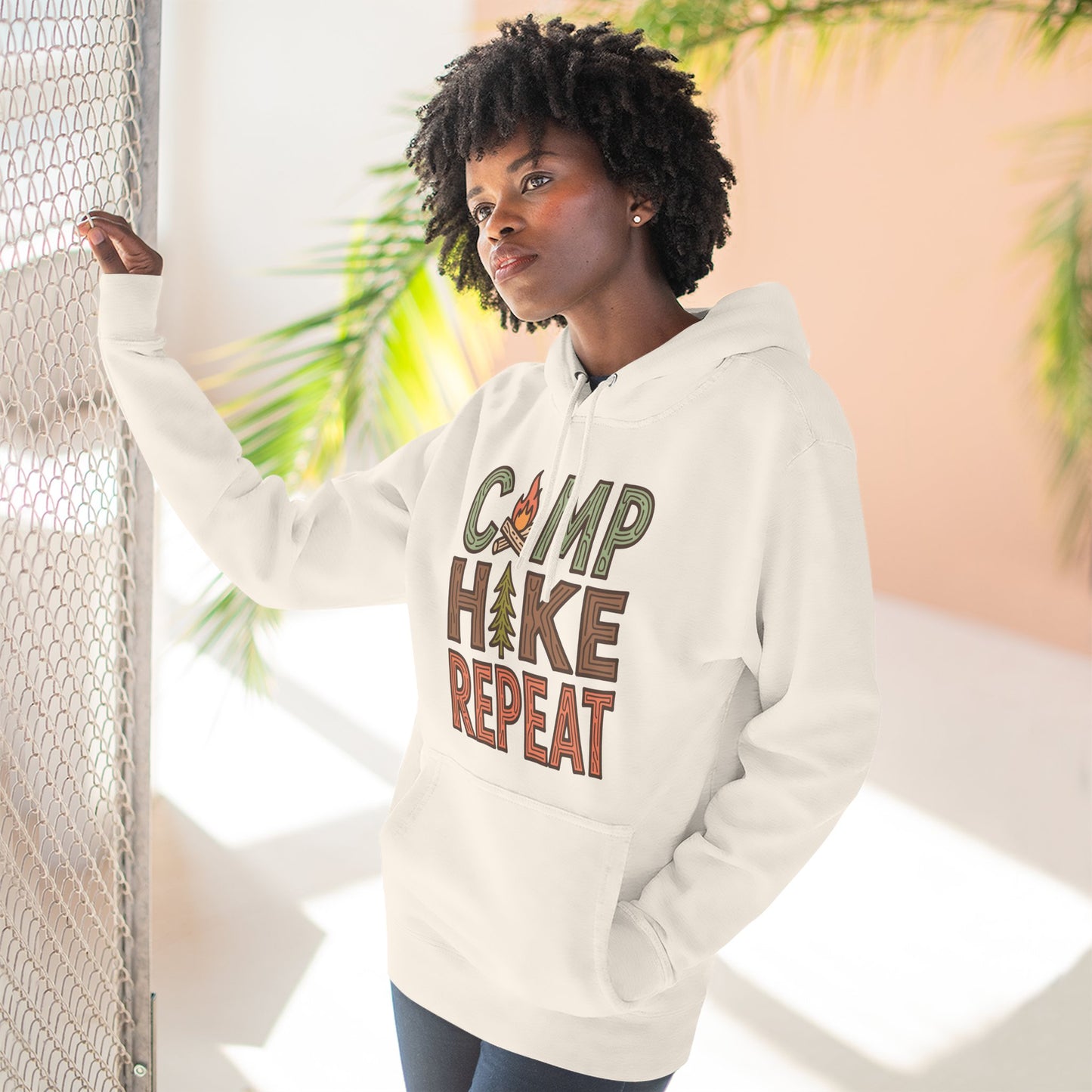 Fleece Hoodie for Adventurers - Camp Hike Repeat Design