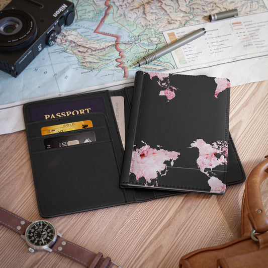 Passport Cover, Floral World Map Design, Travel Accessory