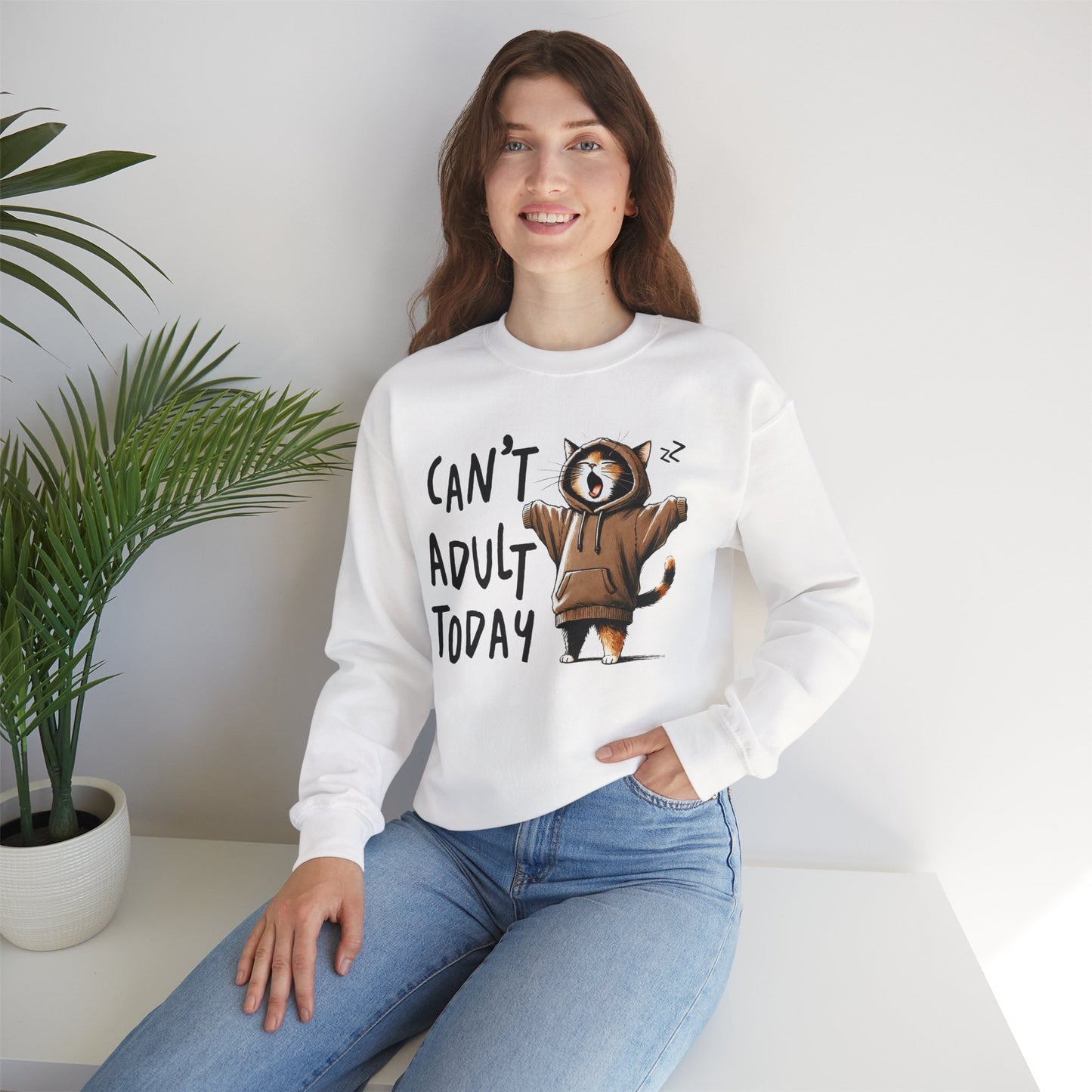 Funny Cat Sweatshirt – “Can’t Adult Today” Cozy Gift for Cat Lovers