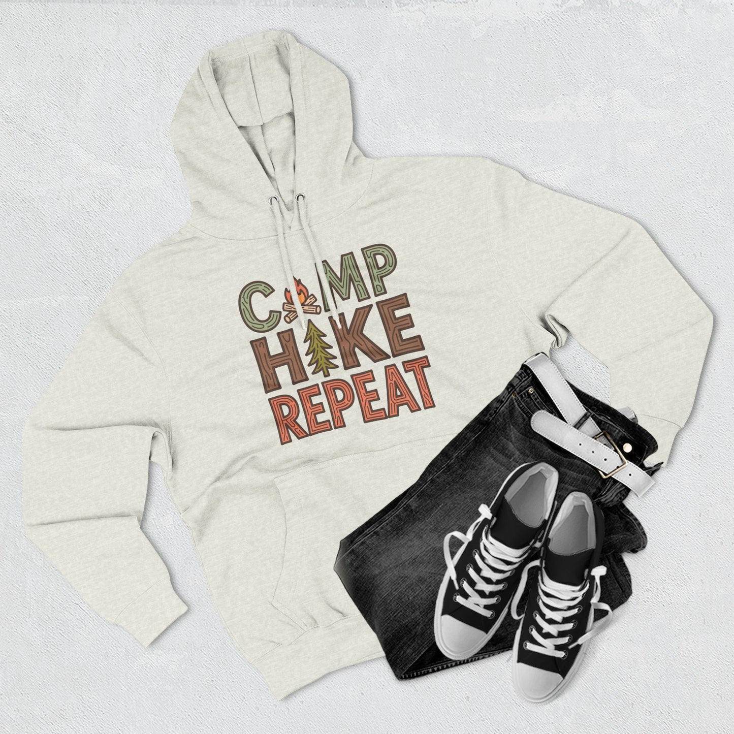 Fleece Hoodie for Adventurers - Camp Hike Repeat Design