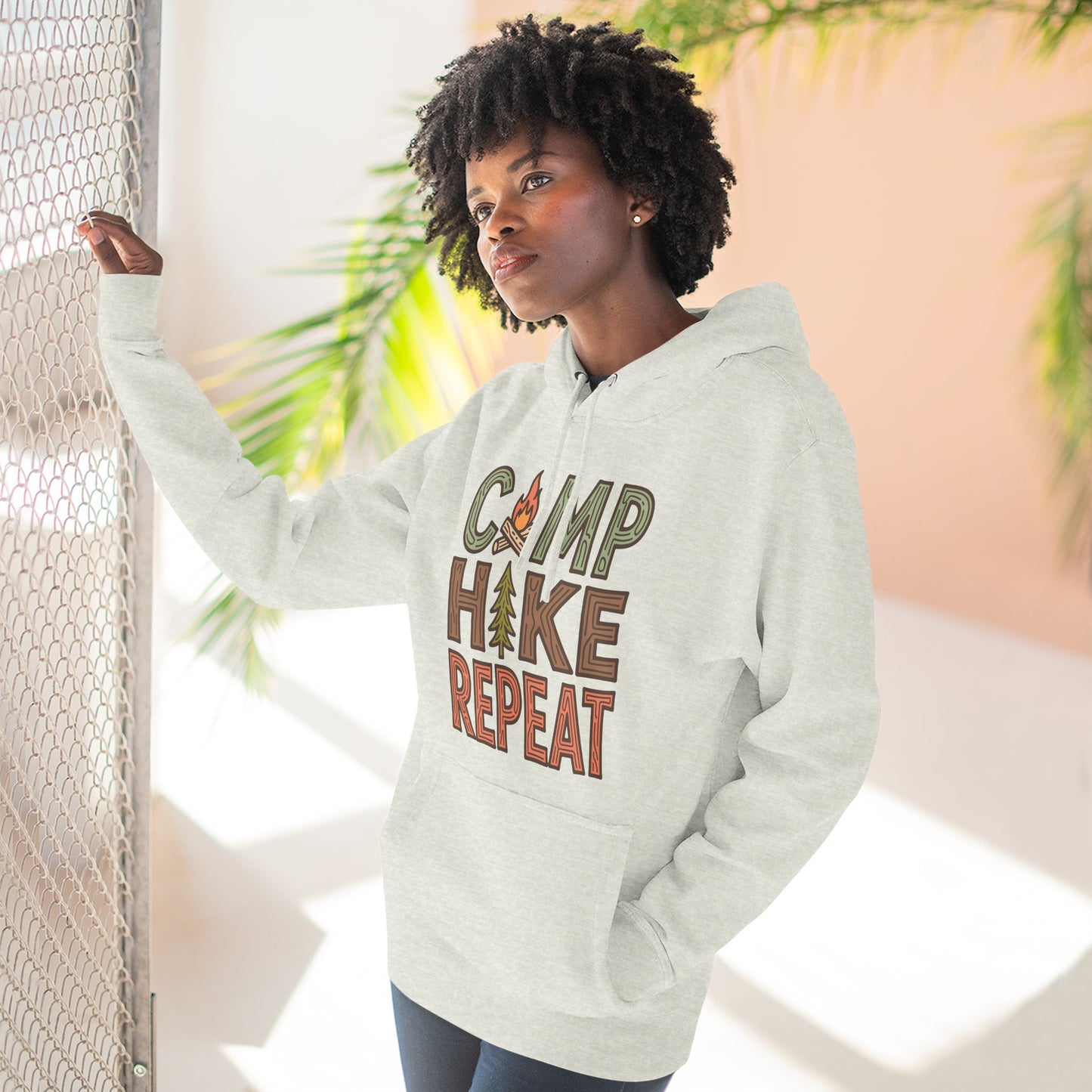 Fleece Hoodie for Adventurers - Camp Hike Repeat Design