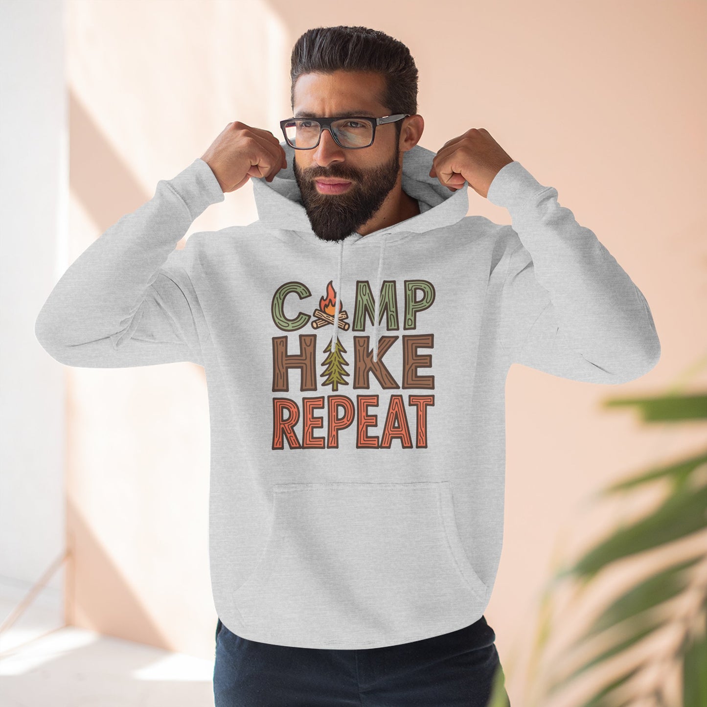 Fleece Hoodie for Adventurers - Camp Hike Repeat Design
