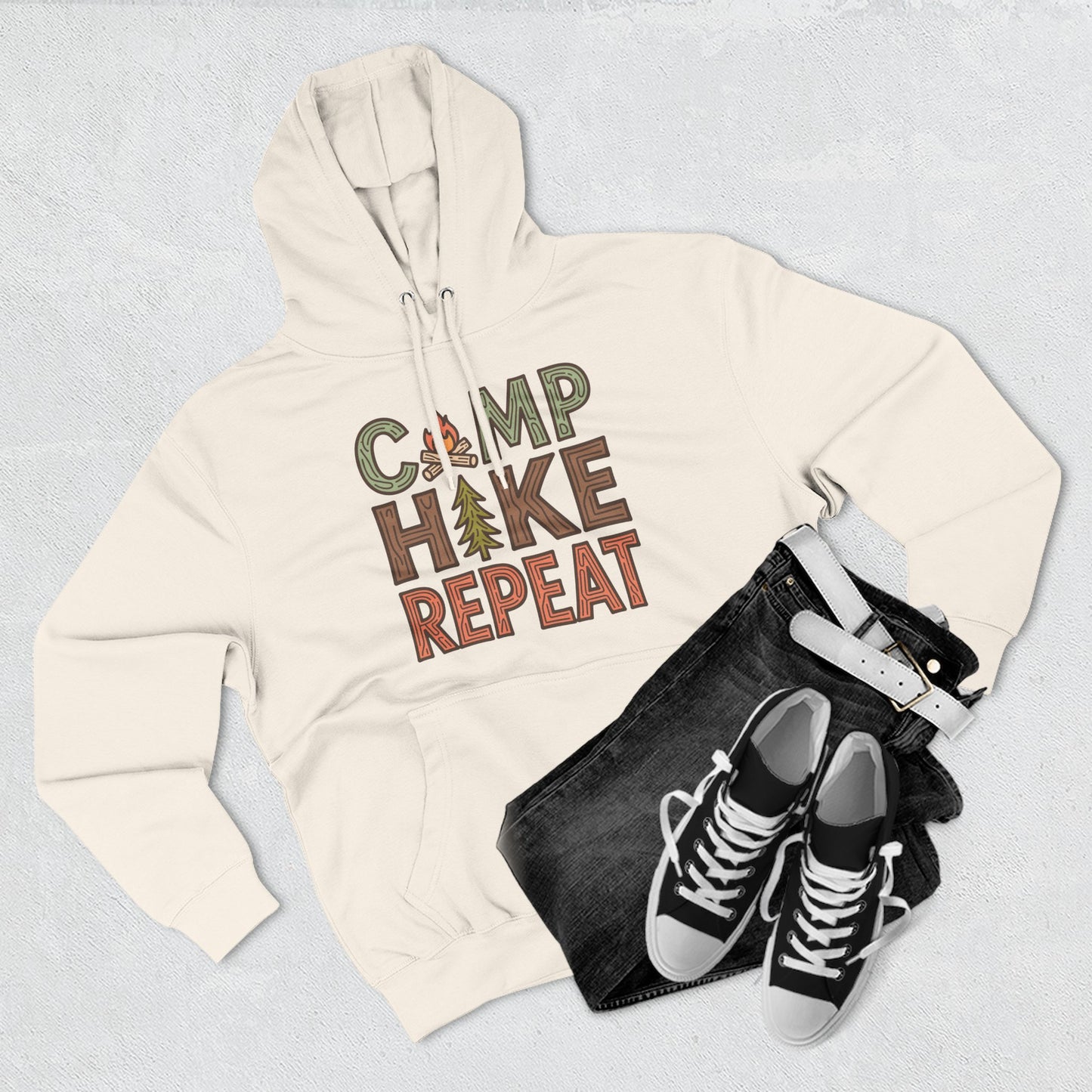 Fleece Hoodie for Adventurers - Camp Hike Repeat Design