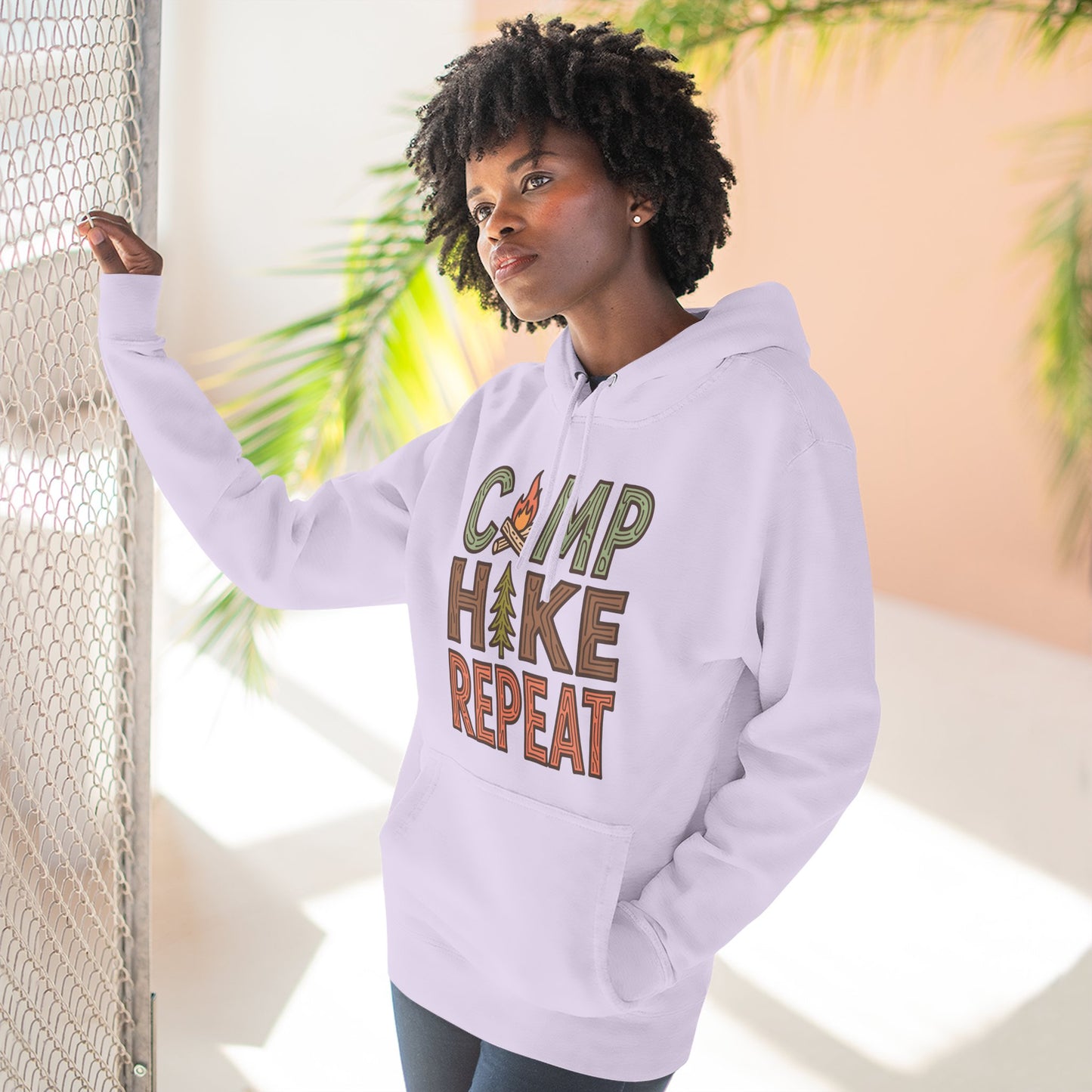 Fleece Hoodie for Adventurers - Camp Hike Repeat Design